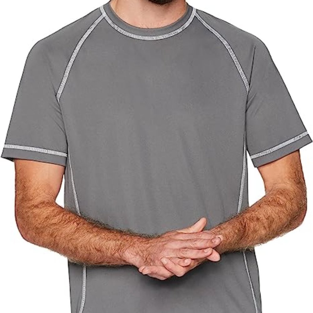 Men's NWT Gray Short-Sleeve Swim Tee Large UV Protection